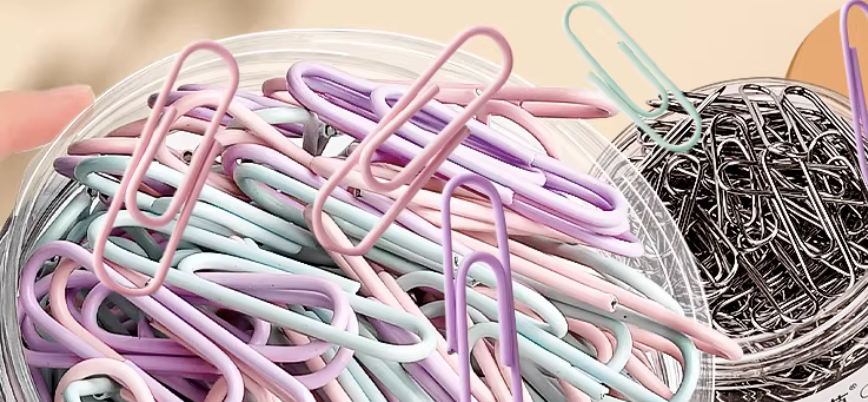 1000枚彩色回形针办公用品曲别针大号文件书签回型针收纳盒文具不锈钢u型固定回纹